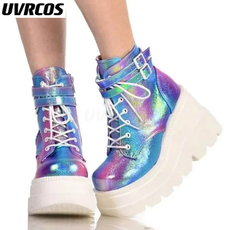 

Женские кожаные ботинки 2022, супер толстые женские ботильоны в стиле панк, Модные осенние ботинки на шнуровке для женщин