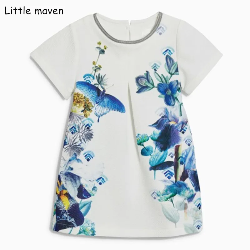 

Little Maven/Новинка 2021 года; Летнее Брендовое платье для маленьких девочек; Детские хлопковые платья с короткими рукавами и цветочным принтом в ...