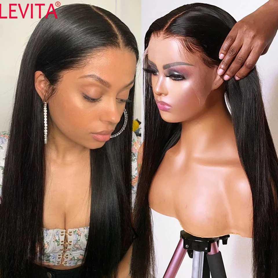 LEVITA Long 30 Inch Straight T Part Lace Frontal Wig Pre Plucked Brazilian Bone Straight Lace Front Human Hair Wigs For Women