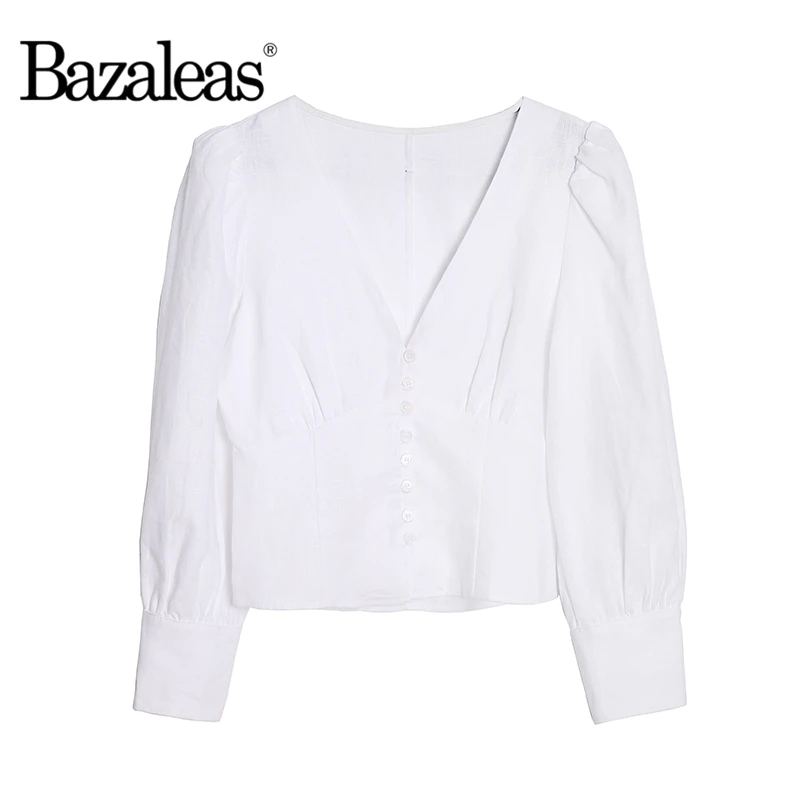 

Рубашка Bazaleas harajuku, винтажная блузка с длинным рукавом, шикарная женская модная блузка с глубоким V-образным вырезом для женщин