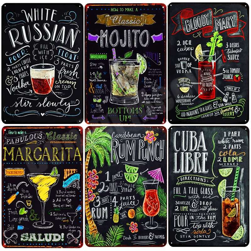 Tiki Bar открытая летняя пивная Ретро металлическая жестяная вывеска Mojito Martini CUBA LIBRE