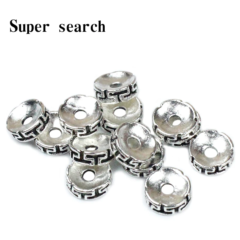 Круглые бусины серебристого цвета с гравировкой россыпью для изготовления