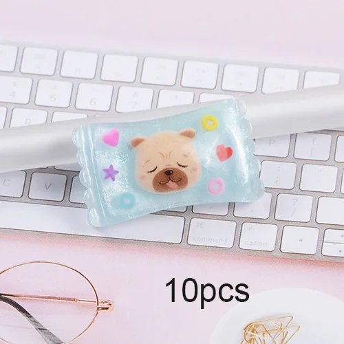 Blue 10pcs Happy monkey 10 шт. Kawaii Slime Подвески Смола милые животные конфеты добавки аксессуары DIY Набор для пушистой прозрачной хрустящей слизи глины - Цвет: Blue 10pcs