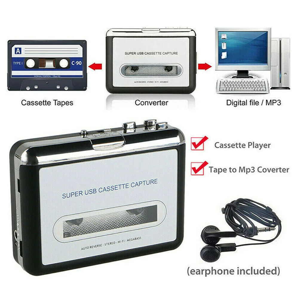 USB кассеты для MP3 конвертер захвата Портативный Аудио Tape to музыкальный плеер