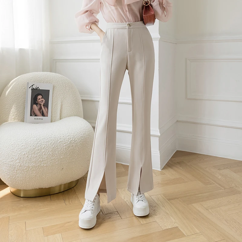 

Casual high-waist trousers women's 2022 spring and summer new style thin Korean micro-flared trousers split ends drape fashion