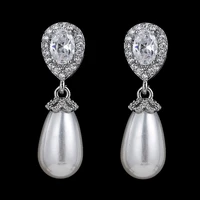 ekopdee new pearl earrings women crystal elegant zirconia earrings for bridal wedding fashion jewelry party
