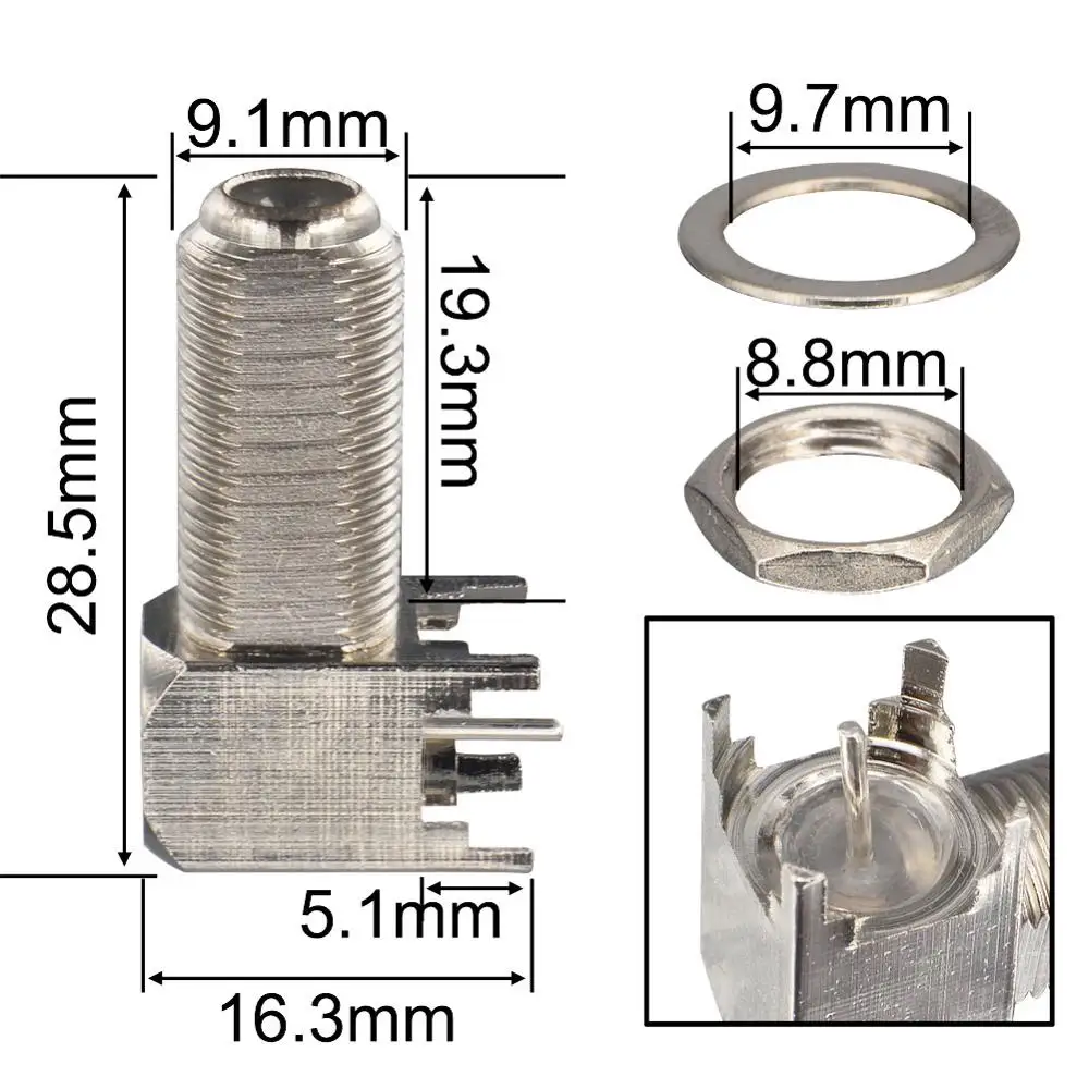 2 шт. F Женский Разъем RF коаксиальный разъем под прямым углом с печатной платой|angle