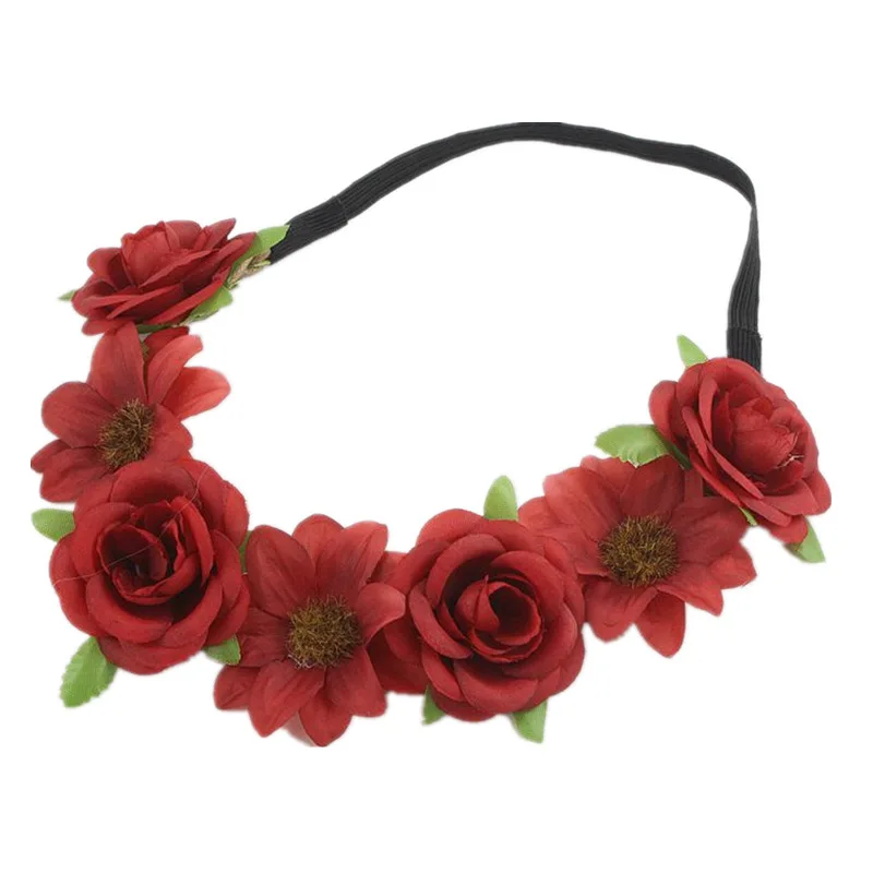 19-1 Rose flower headband small fresh photo accessories Bohemian seaside holiday wreath headdress - Цвет: 19-1