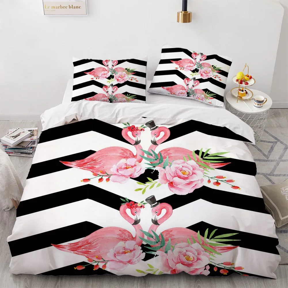 

Simple Bedding Sets 3D Flamingo Duvet Quilt Cover Set Comforter Bed Linen Pillowcase King Queen Full Double 203x230cm Size