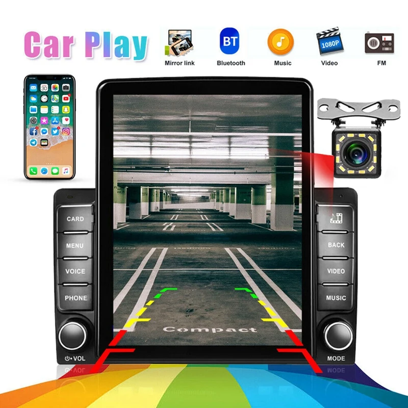 

2 Din 9.5Inch Contact Screen MP5 Player Car Stereo FM Radio for Apple/Andriod CarPlay Mirror Link Navi+ 12LED Camera