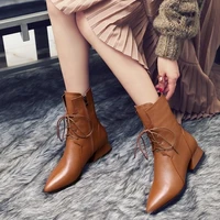 concise ankle boots women chunky square heel side lace up footwear point toe decor sewing autumn spring casual boots women 35 40