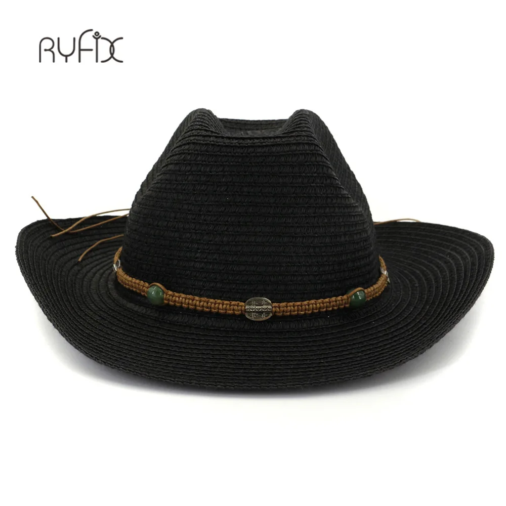 Cowboy Hat Men Straw Panama Hat Belt Decorate Wide Brim Hats For Summer Male Hat 2021 New Arrival HA219