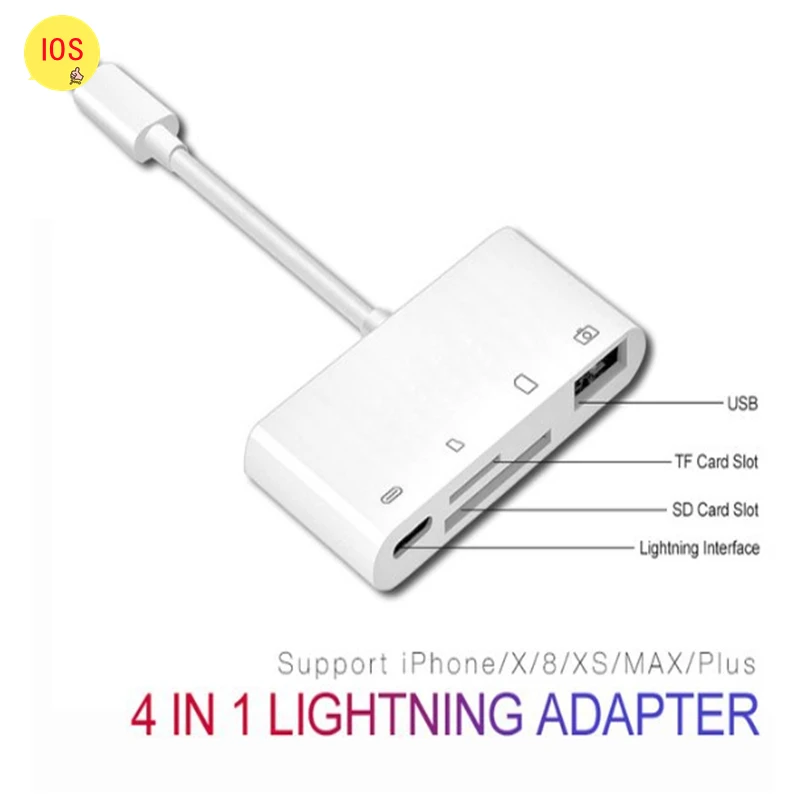 4 в 1 комплект для подключения SD TF карты камеры Lightning к USB-устройству чтения адаптер