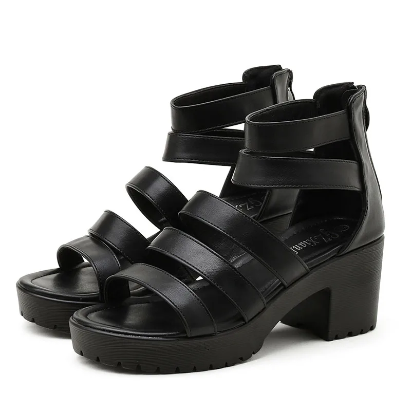 

Женские босоножки на массивном каблуке, босоножки в готическом стиле с задней крышкой и молнией сзади, римские сандалии, лето 2021