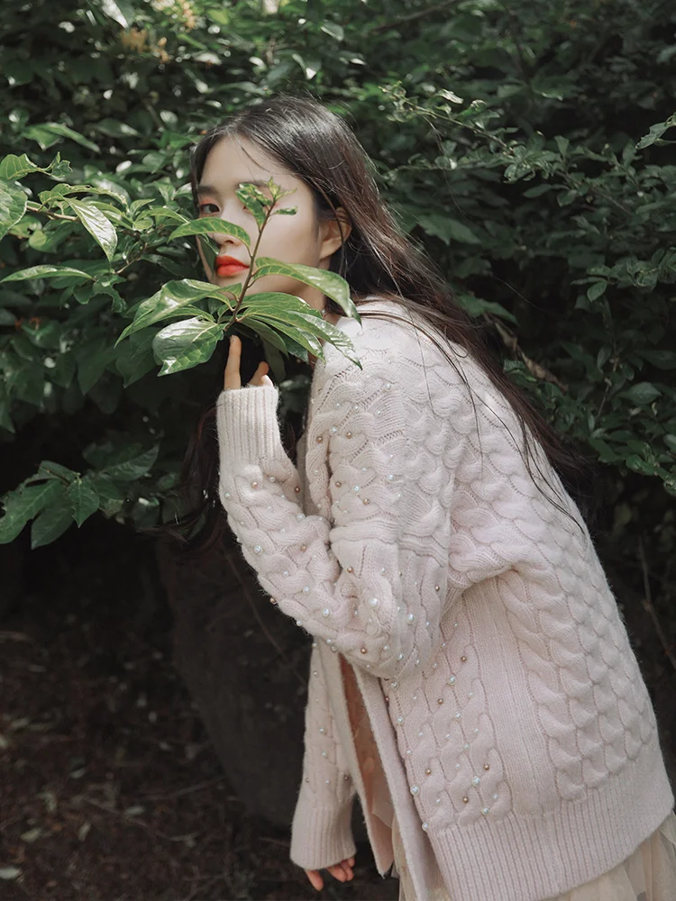 Женский короткий вязаный свитер Осенний Укороченный кардиган ручной работы с