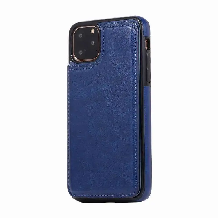 Crazy horse leather phone case for iphone 11 11pro max crazy horse leather iphone x xs xr max bracket leather case 6 7 8 plus - Цвет: blue