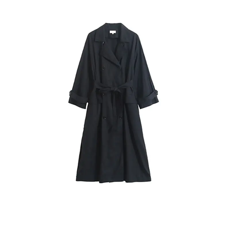 

XITAO Belt Casual Trench Women Tide Fashion New Style Turn Down Collar Long Sleeve Double Breasted Pocket Loose Elegant ZY5713