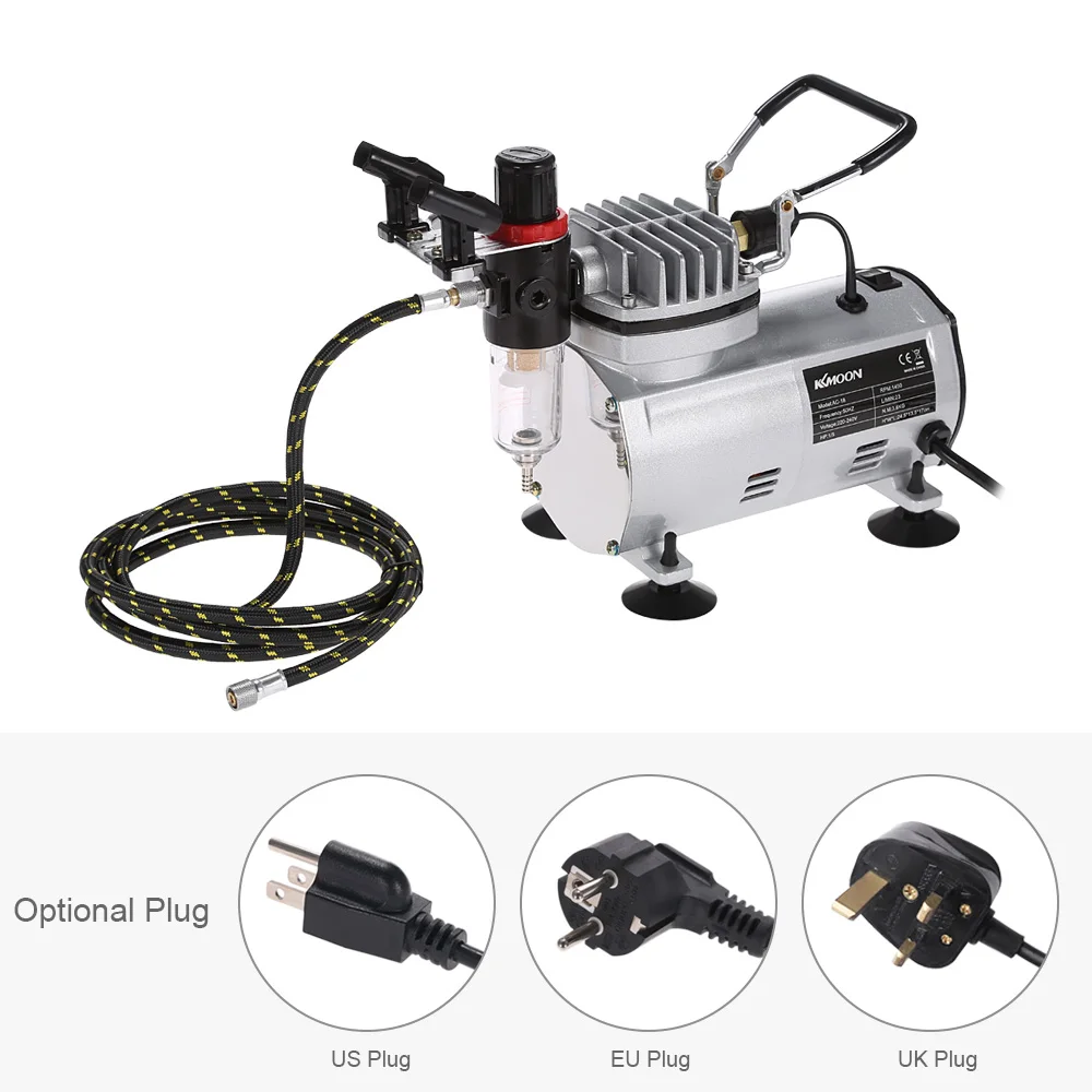 

KKmoon 3 Airbrush Kit With Air Compressor Dual-Action Hobby Spray Air Brush Set Tattoo Nail Art Paint Supply w/ Cleaning Brush