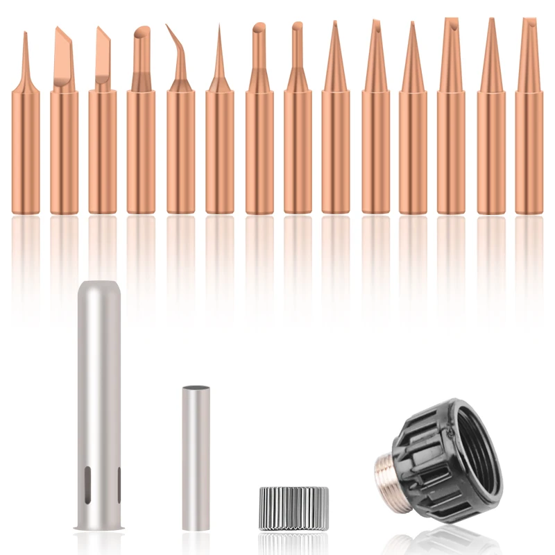 

Dusco.E Pure Copper Soldering Iron Tip Kit For Soldering Rework Station 900M, 936, 937, 938, 969, 8586, 852D Solder Tips Tool