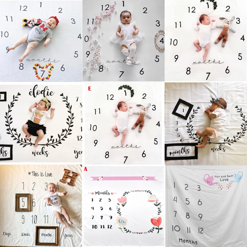 

NEW Baby Monthly Growth Milestone Blanket photography props Newborn Background Cloth Commemorate Rug Girls Blanket Kids Shooting