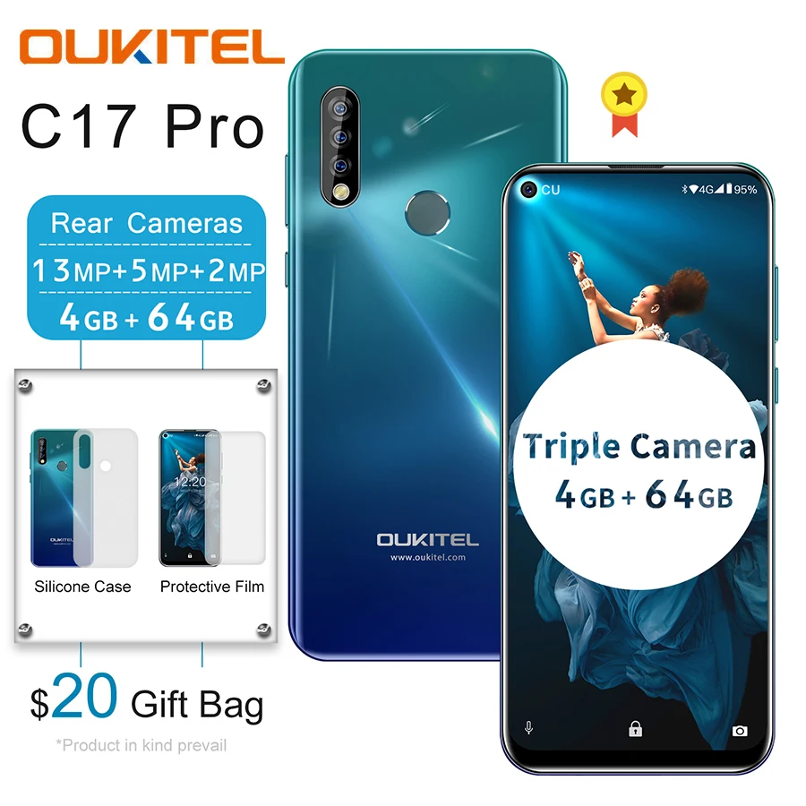 Мобильный телефон OUKITEL C17 Pro 6 35 дюйма 19 5: 9 Android 0 Восьмиядерный MTK6763 4 Гб 64 ГБ двойная