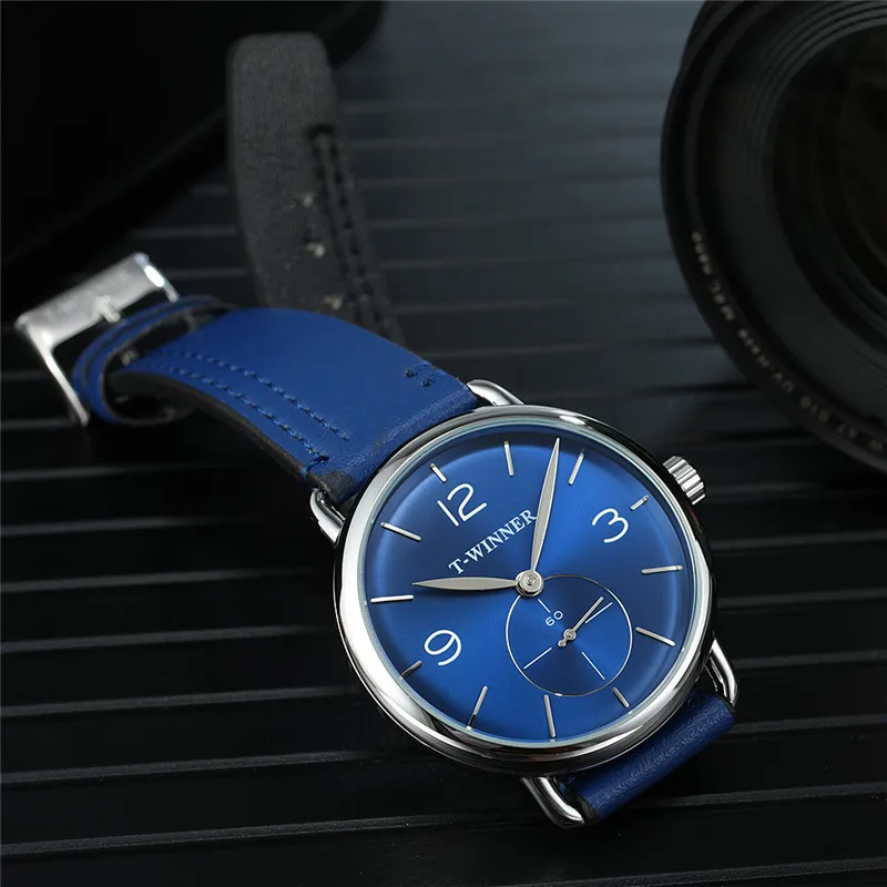 Часы наручные WINNER Мужские механические спортивные брендовые Роскошные Синие в