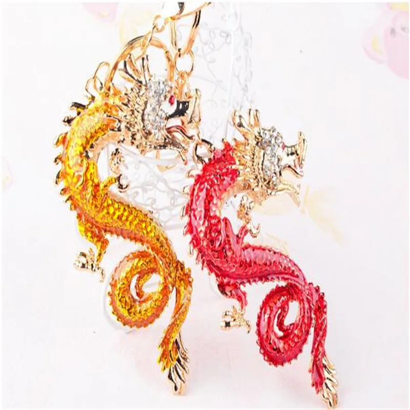 

Personality Chinese Zodiac Dragon Keychain Cool Rhinestone Animal Key Ring Key Chain Women Bag Charm Gift Jewelry Accessories