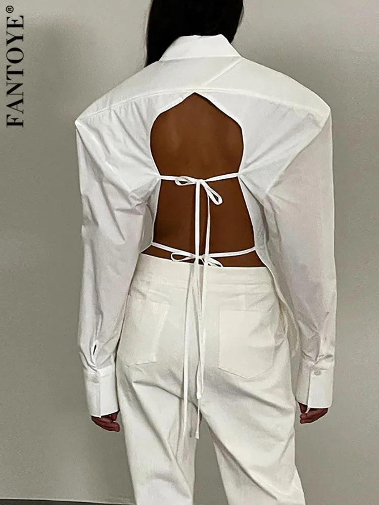 Fantoye сексуальные бандажные кардиганы с открытой спиной Женские блузки белые