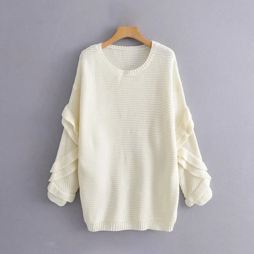 Женский свободный длинный свитер с оборками модный вязаный большого размера