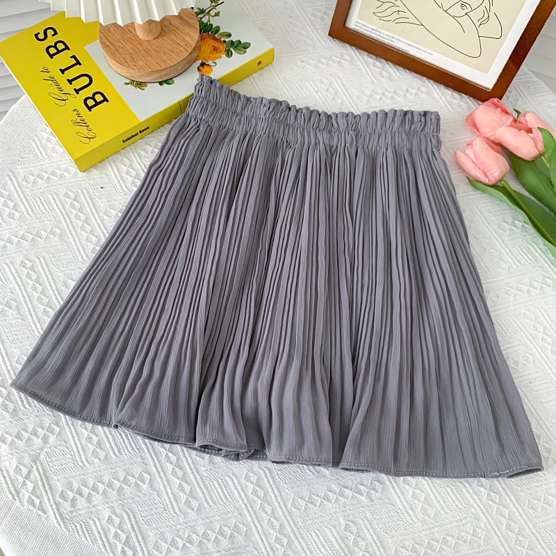 

KUSAHIKI Korean Folds A-line Mini Skirts Stretch High Waisted Solid Woman Skirt 2021 Summer New Sweet Faldas Mujer Moda 6H219