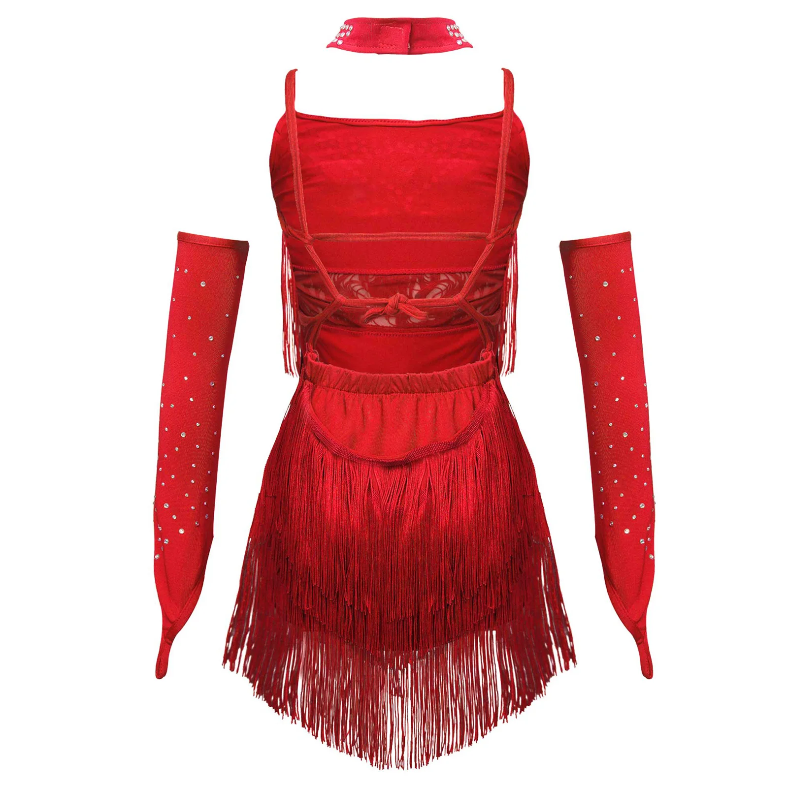 Детское платье с бахромой для латиноамериканских танцев красное | Тематическая