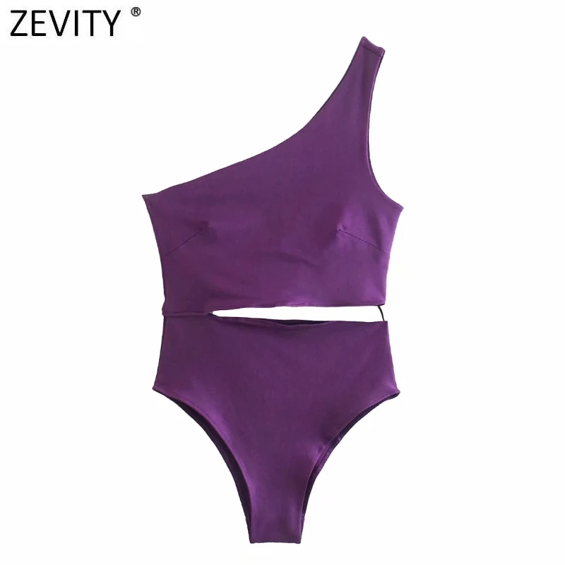 

Zevity 2021 женские сексуальные асимметричные облегающие боди на одно плечо с разрезом, женская летняя пляжная одежда, шикарные комбинезоны P1213