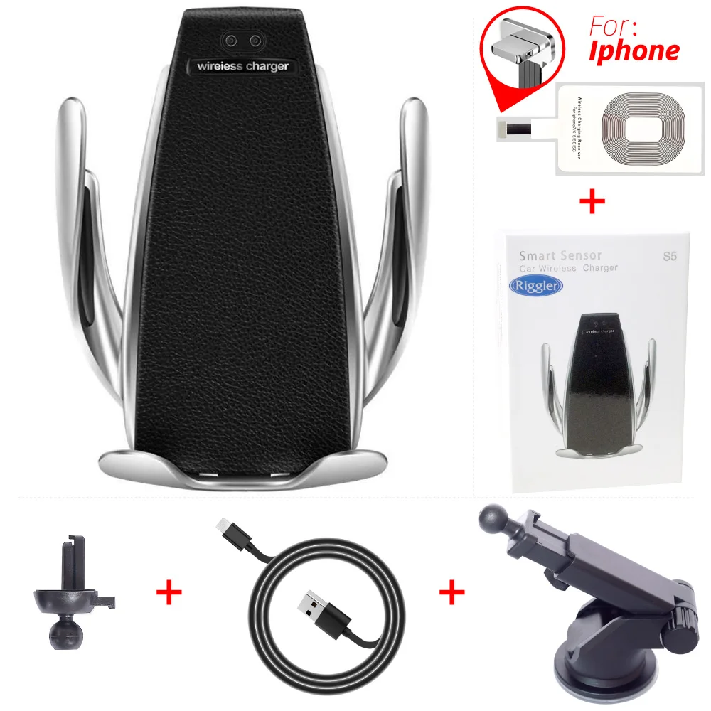 holder for iphone Умный датчик S5 автомобильное крепление авто зажим Беспроводное зарядное устройство для iPhone XS XR samsung Note9 S10 S9 Qi 10 Вт быстрое зарядное устройство - Тип штекера: holder for iphone