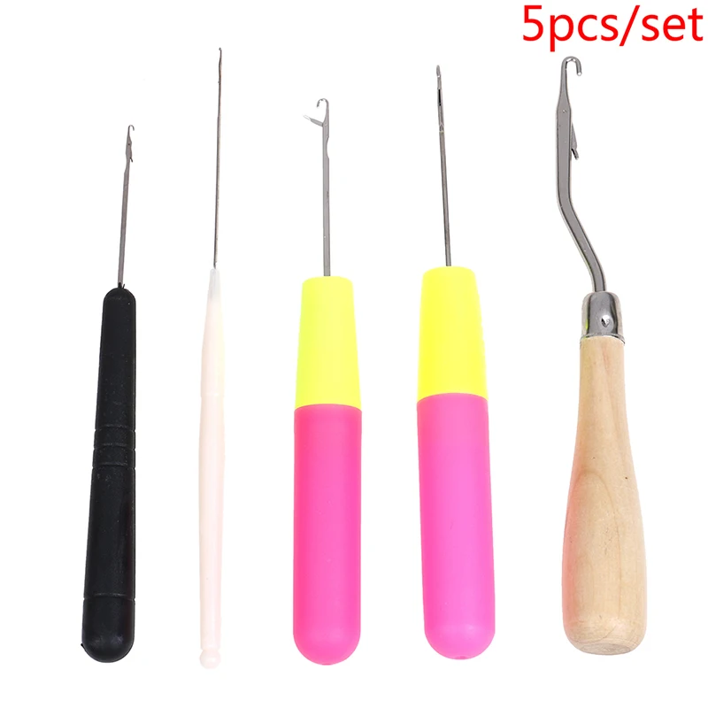 

5pcs/Set Plastic & Wood Hair Weaving Crochet Needles Dreading Hooks Dreadlock Tool For Braid Craft