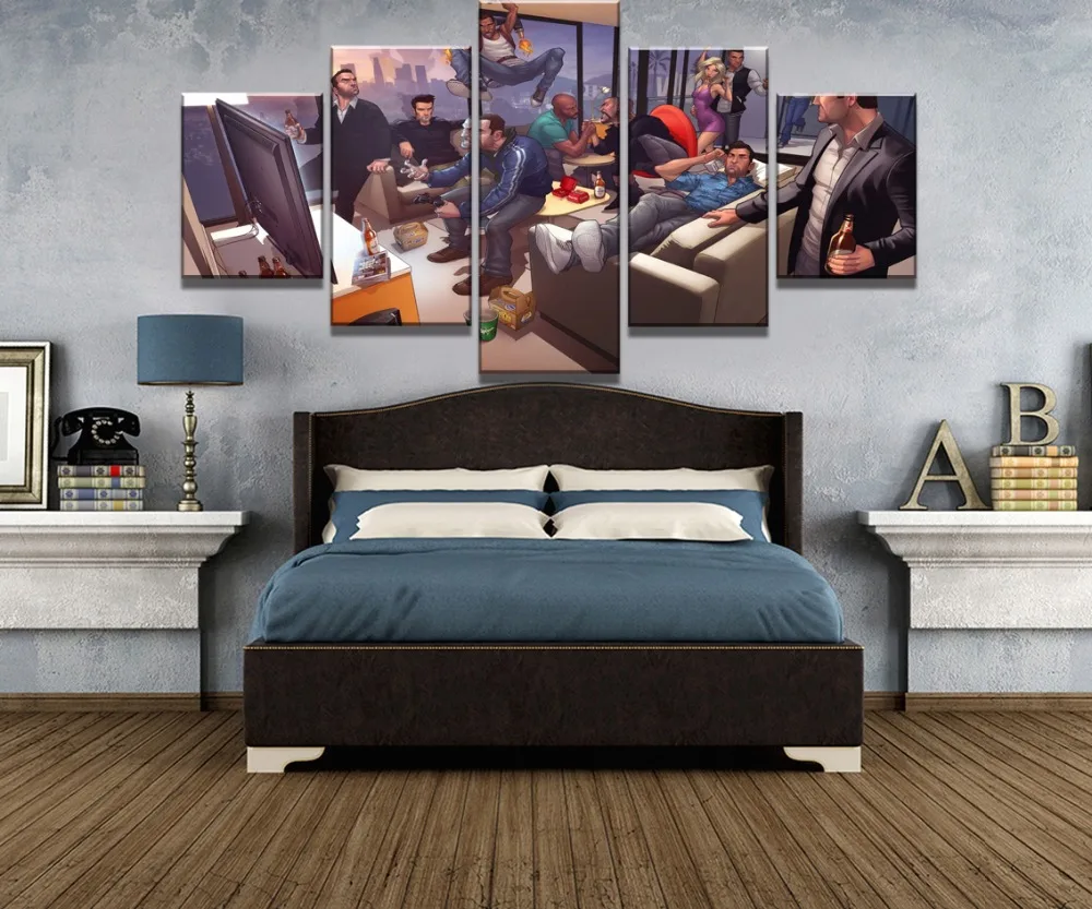 5 шт. холсте Gta V персонажей игры Куадрос Картины на Модульная картина для