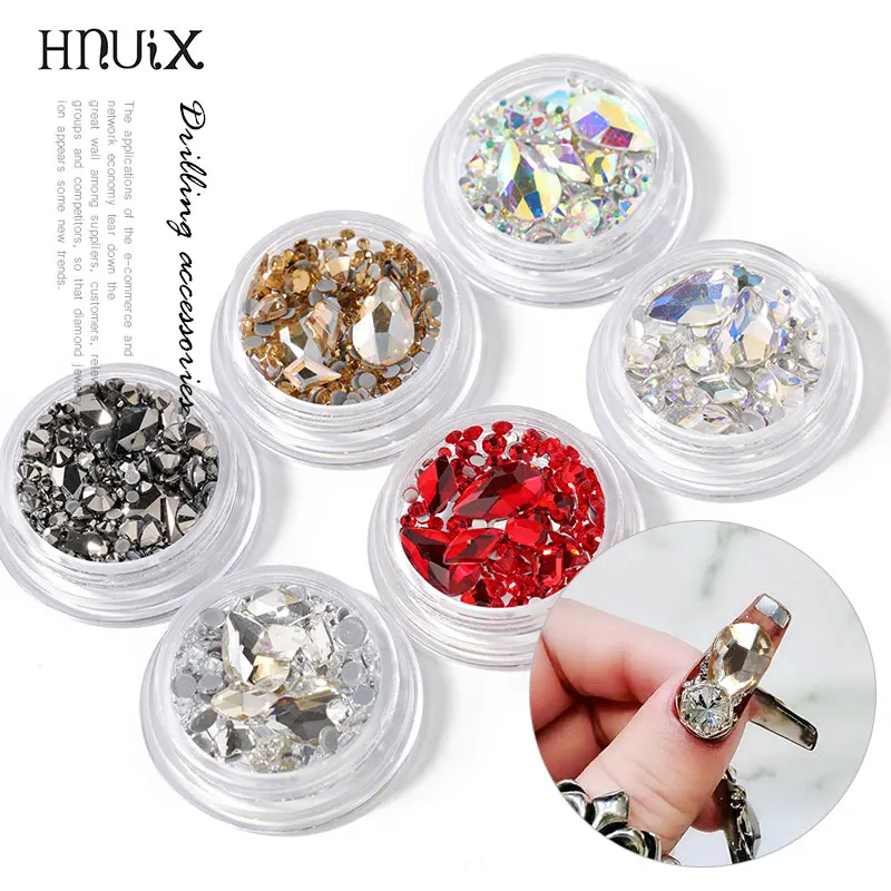 HNUIX 1 коробка 3D Стразы для украшения ногтей с плоским основанием алмазные неромбы