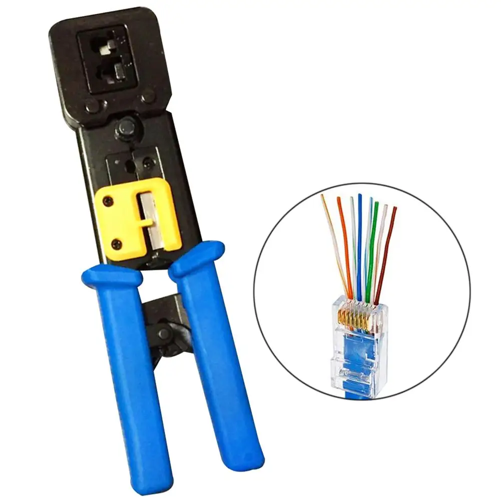 

RJ45/ RJ12/RJ22 Crimp Tool Regular End-Pass-Through connectors Press Pliers Blue