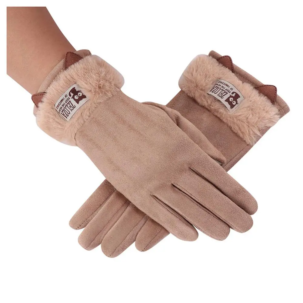 Cat Ear Khaki Женские перчатки бархатные сохраняющие тепло перчатки для сенсорного экрана ветрозащитные зимние перчатки варежки перчатки для велоспорта guantes muje - Цвет: Cat Ear Khaki