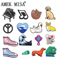 single sale 1pcs pianowaveskoalafrog pvc shoe charms accessories cute dog shoe decoration for croc jibz kids party x mas gift