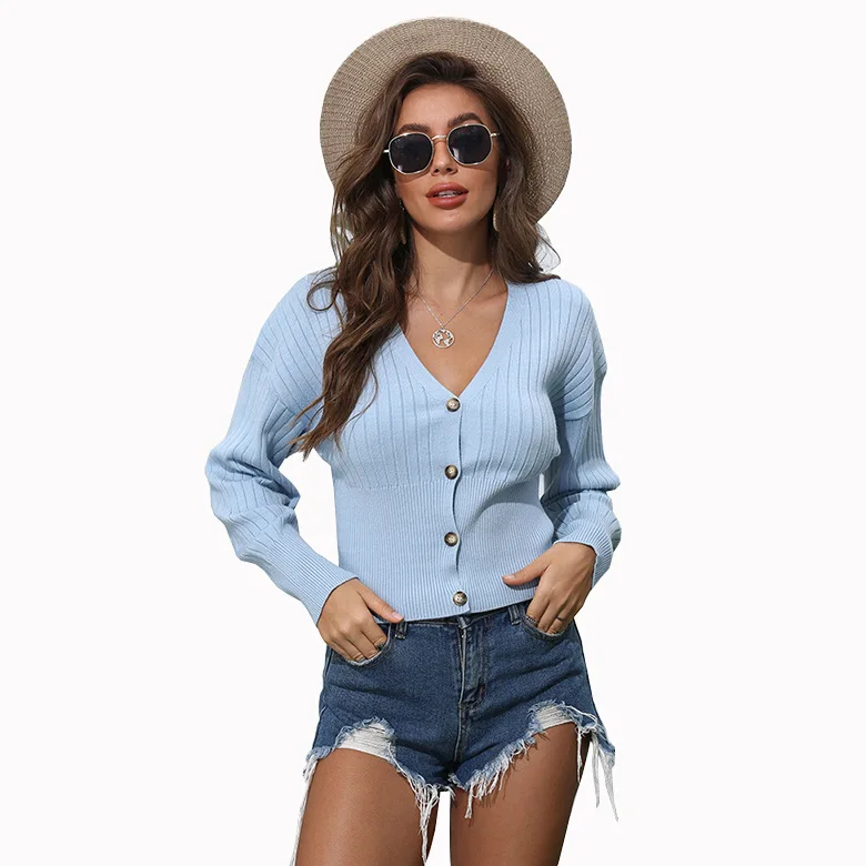 

2021 new product hot sale fashion candy color short button knit cardigan top