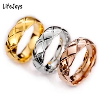 stainless steel rhombus grid ring pattern x coco wavy ring geometric couple jewelry men woman rose gold silver color size 5 10
