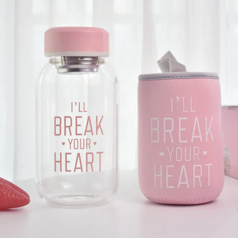 Стеклянная бутылка для воды с мультяшным единорогом 600 мл тканевой защитной