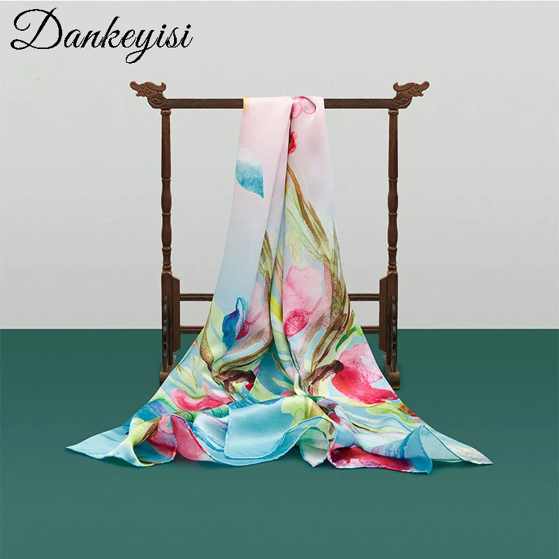 DANKEYISI женский шелковый шарф, шаль, весна-осень, женский длинный чистый шелковый шарф, женские шали с принтом, пляжные накидки