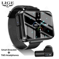 lige new bluetooth call smart watch comes with tws earrings blood pressure blood oxygen exercise monitoring for android ios
