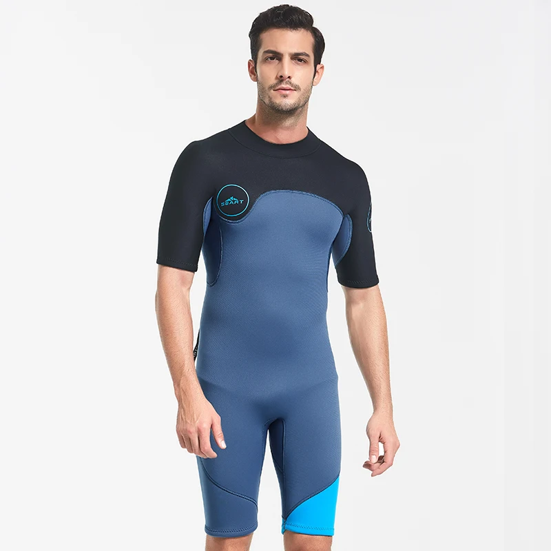 SBART 2mm Neoprene Wetsuit Swimwear Men Short Sleeve Patchwork Swimsuit Scuba Diving Suit One Piece Surfing Jellyfish Wet Suit