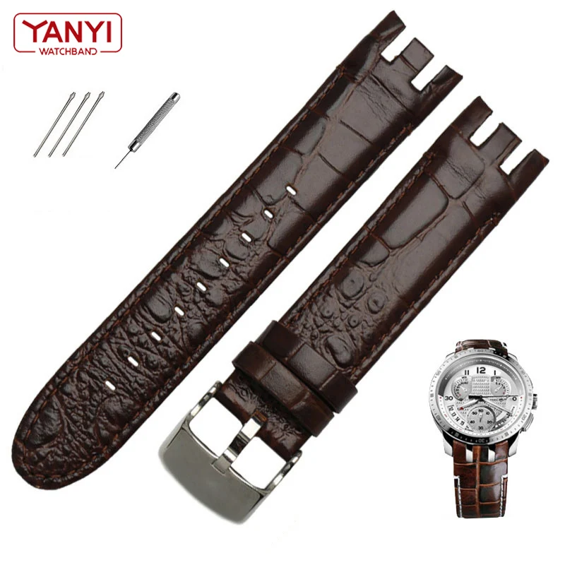 High Quality Genuine Leather Watch Bracelet For Swatch YRS403 412 402G watch band 21mm watchband men curved end watches strap