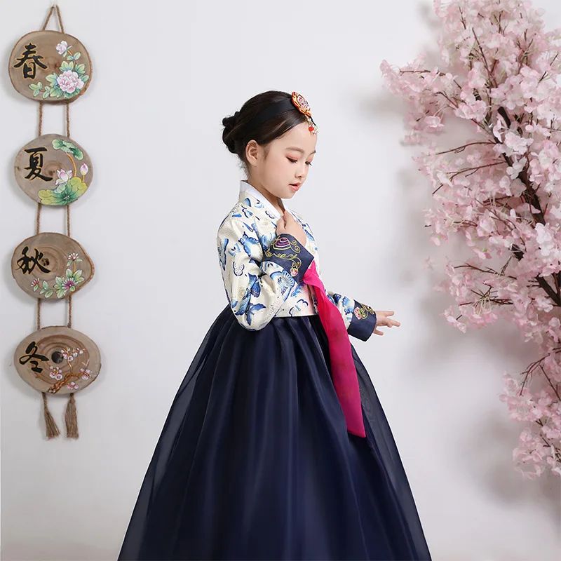 Традиционная корейская одежда Hanbok для девочек платье с вышивкой и длинными
