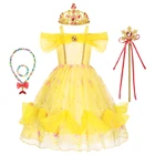 Платье принцессы Белль для девочки, детское бальное платье с цветочным рисунком, Детский костюм для косплея Bella Красавица и чудовище, необывечерние