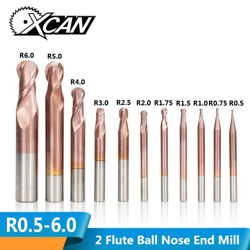 XCAN 1 шт. R0.5-R6.0 50 градусов сферическая Концевая фреза 2 флейты TiCN покрытие ЧПУ фреза карбид вольфрама фреза