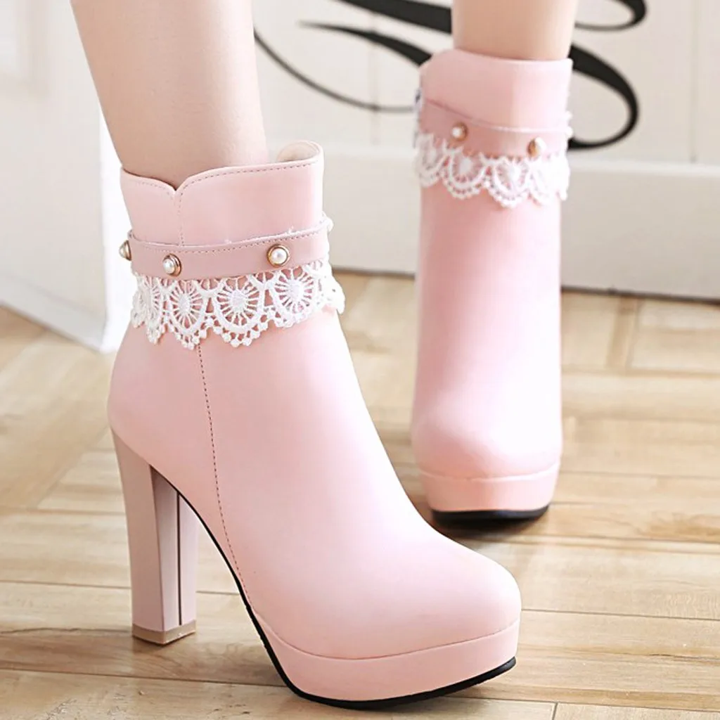 

shoes woman new fashion boots Women Side Zip Sweet Ankle Bare Boots Square High Heel Casual Short Tube Booties
